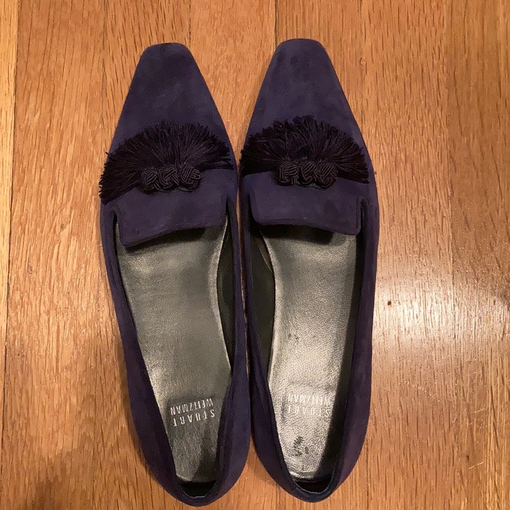 Stuart Weitzman Blue Suede Loafers with Tassel